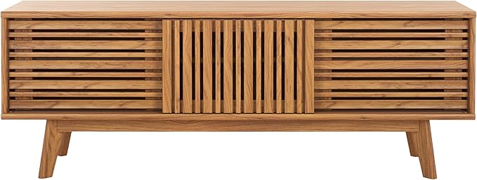 SAFAVIEH ESMA TV Stand for up to 65" Flatscreen – Oak Brown, Sliding Doors with Interior Storage, Entertainment Media Console (MED9640D)