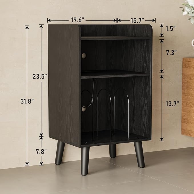 Record Player Stand, Turntable Stand with Record Storage and Charging Station & USB Ports, Record Player Table with Metal Divider, Record Stand Up to 120 Albums for Living Room, Bedroom Black
