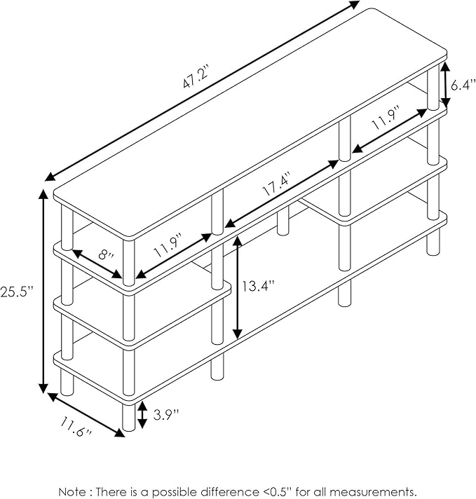 Furinno Turn-N-Tube 4-Tier Multipurpose Wide Shelf TV Stand, Espresso/Black