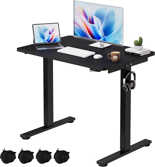 Okin Small Electric Standing Desk, 36" x 24" Whole Piece Height Adjustable Desk, Black Sit to Stand Desks Computer Workstation with Wheels for Home Office