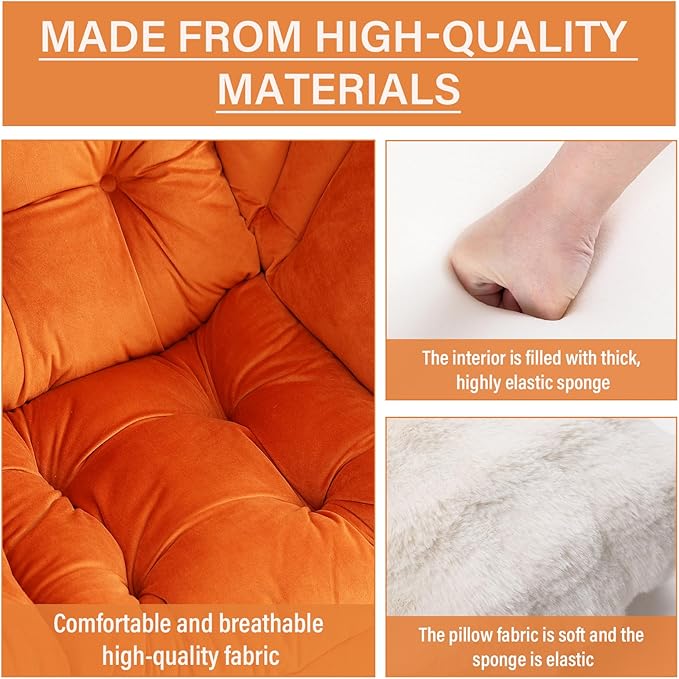Lazy Chair with Ottoman, Comfy Reading Chair with Footstool & Throw Pillow Modern Lounge Accent Chair with Armrests & Side Pocket for Living Room, Bedroom, Dorm Room, Office