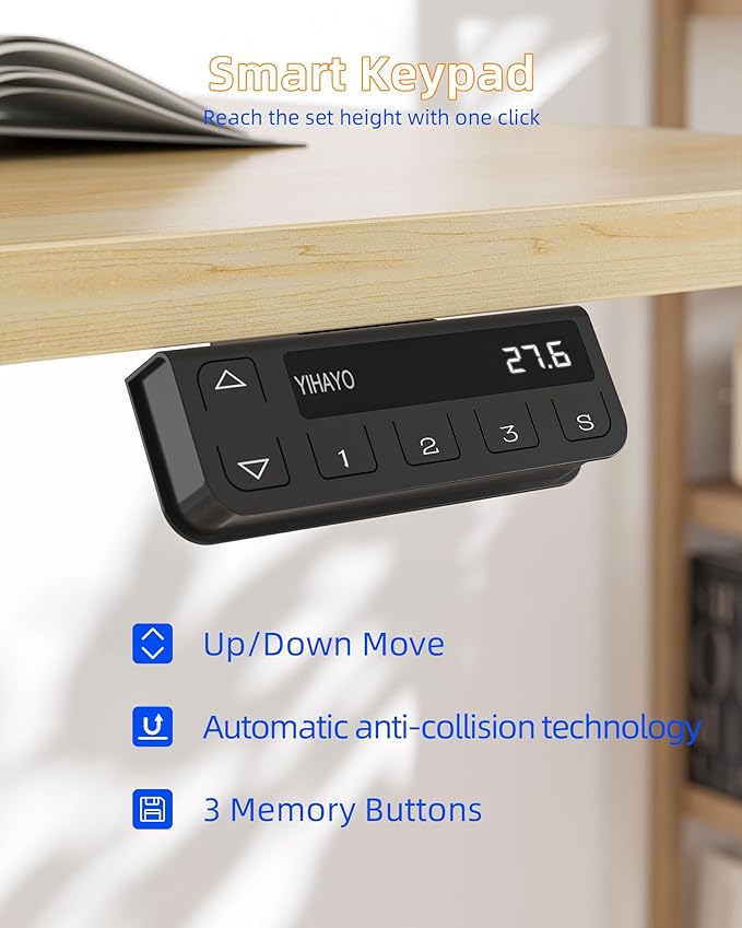 YIHAYO Electric Standing Desk, 40 x 24 Inches Stand Up Desk with Splice Board, Adjustable Height Desk, Computer Desk for Home Office, White Frame/Natural Top