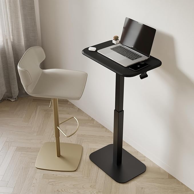 Ergohome™ ELEVANCE Table™ Height Adjustable Side Table for Couch or Bed, Laptop Table - Small End Table Office Coffee Table - C-Shaped Sofa Side Table with Multi-Function Black Base &Carbon Black Top