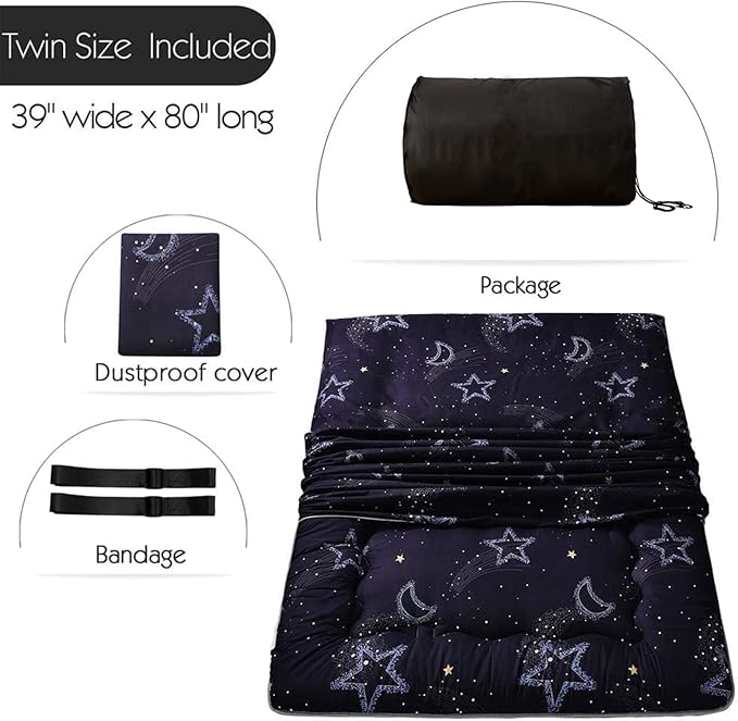 MAXYOYO Japanese Futon Mattress Floor Mattress Sleeping Pad Foldable Bed Roll Up Camping Cushion Floor Lounger Bed Couches and Sofas Couch Topper, Moon and Star, Twin Size