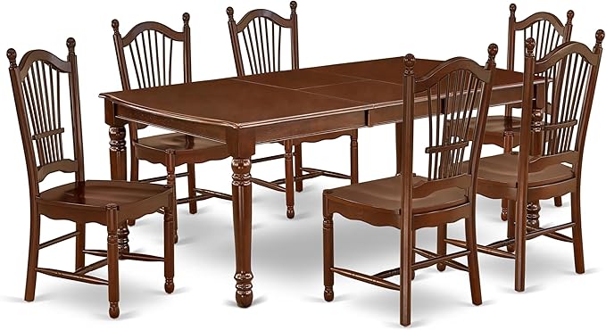 East West Furniture DODO7-MAH-W 7 Piece Modern Dining Table Set Consist of a Rectangle Wooden Table with Butterfly Leaf and 6 Dining Room Chairs, 42x78 Inch, Mahogany