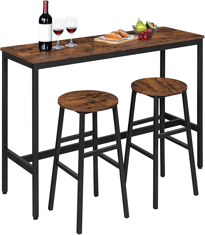 Bar Stools, Set of 2 Round Bar Chairs with Footrest, 28 Inch Kitchen Breakfast Bar Chairs, Industrial Bar Stools, Easy Assembly, for Dining Room, Kitchen, Rustic Brown BAHR02701