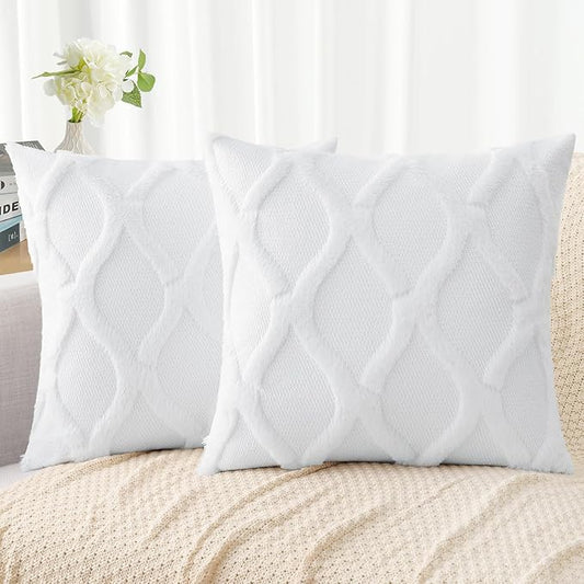 decorUhome Throw Pillow Covers 26x26 Inch Set of 2, Soft Plush Faux Fur Wool Pure White Couch Pillow Covers, Decorative Neutral Pillow Cases for Bed Sofa Living Room Home Decor