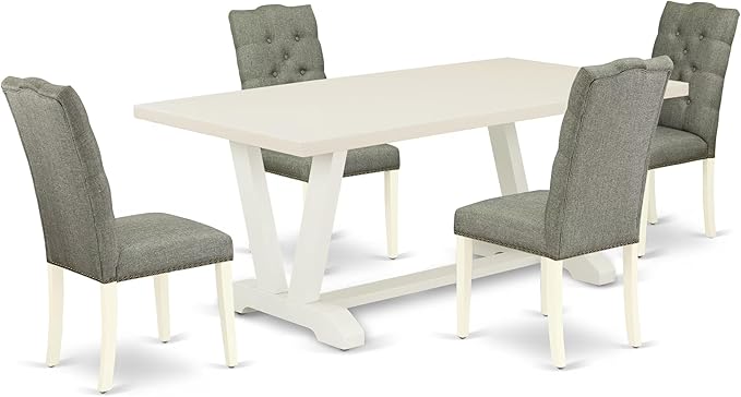 East West Furniture V027EL207-5 5 Piece Kitchen Table Set for 4 Includes a Rectangle Dining Table with V-Legs and 4 Gray Linen Fabric Parson Dining Room Chairs, 40x72 Inch, Multi-Color