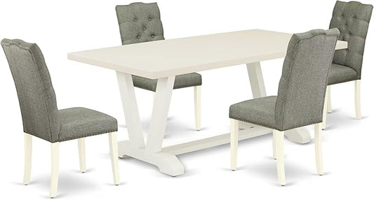 East West Furniture V027EL207-5 5 Piece Kitchen Table Set for 4 Includes a Rectangle Dining Table with V-Legs and 4 Gray Linen Fabric Parson Dining Room Chairs, 40x72 Inch, Multi-Color