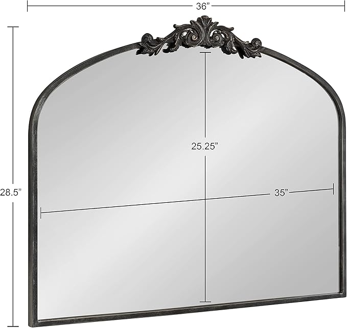 Kate and Laurel Arendahl Ornate Traditional Arched Mirror; 36 x 29; Black; Decorative Baroque Style Arched Wall Mirror with Wide Frame and Ornamental Crown
