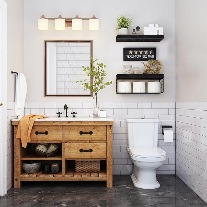QEEIG Bathroom Shelves Over Toilet - Paper Storage Wall Mounted Farmhouse Decor Decorations Chalkboard Small Floating Shelf 2+1 Set 16 inch, Black (021B)