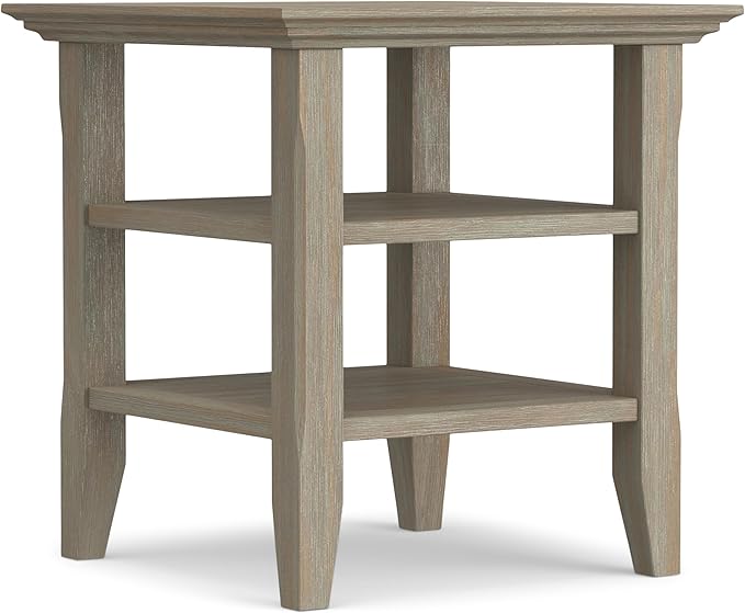 SIMPLIHOME Acadian SOLID WOOD 19 Inch Wide Square Transitional End Table in Distressed Grey, For the Living Room and Bedroom