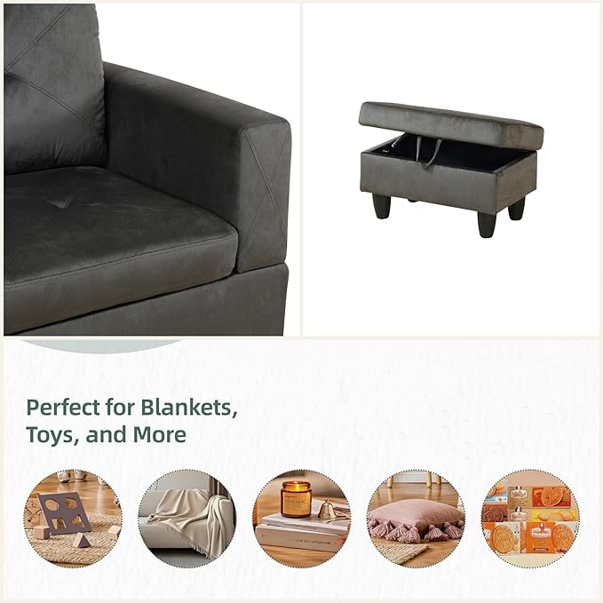 L Shaped Sectional Couch Sofa, Modern Couches for Living Room, Comfy 4 Seat Modular Sectional Sofa with Ottoman Storage for Bedroom Apartment, Coffee