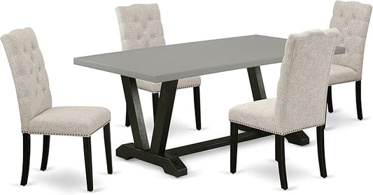 East West Furniture V697EL635-5 5 Piece Modern Dining Table Set Includes a Rectangle Wooden Table with V-Legs and 4 Doeskin Linen Fabric Parsons Dining Chairs, 40x72 Inch, Multi-Color