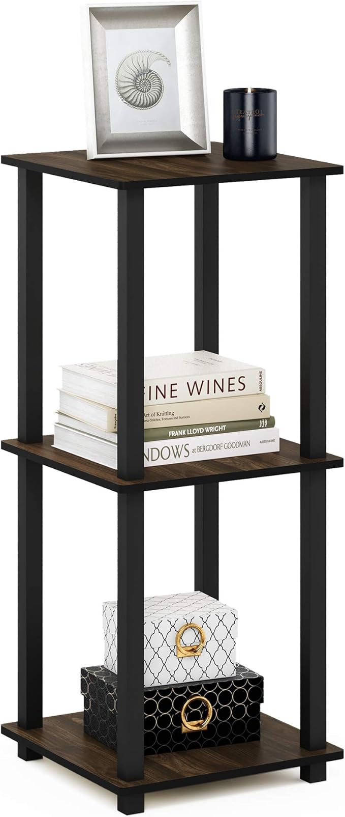 Furinno Simplistic Set of 2 End Table, Columbia Walnut/Black