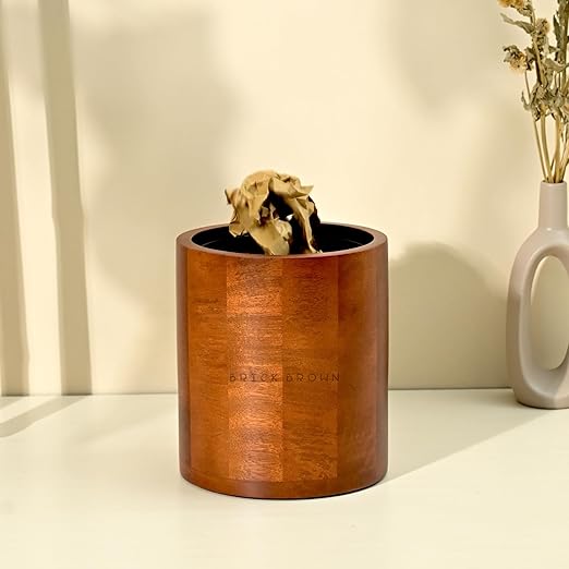 Premium Solid Wood Trashbin Multipurpose Furniture Basket for Home Living Room Office | Dustbin with Removal Metal Inner Liner from Mahogany Collection (Curvy, 8x8x9 Inch)