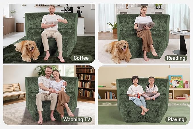 Homguava Modular Sectional Sofa, Memory Foam Couch Single Sofa Chair with Deep Seat, Modern Upholstered Sofa Couches for Living Room Apartment Office, No Assembly Required, Green