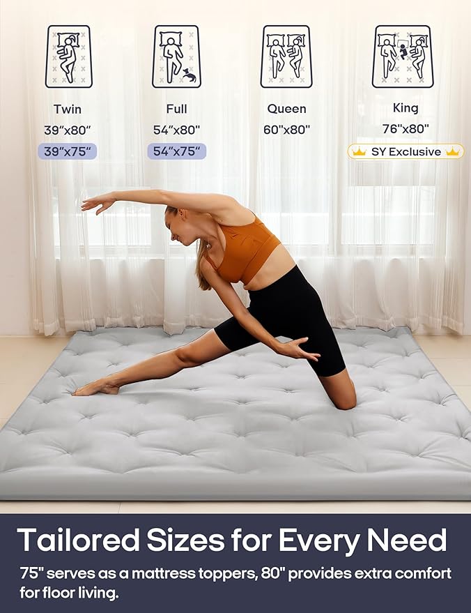 Syrinx Japanese Floor Futon Mattress, Foldable Tatami Sleeping Pad for Adults & Kids, Roll-Up Floor Bed or Bench Cushion