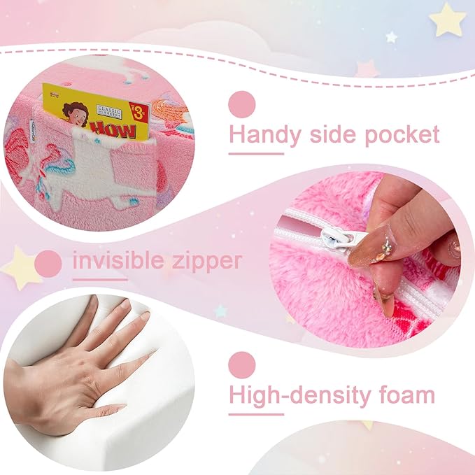MeMoreCool Modular Kids Couch, Glow Play Toddler Couch for Bedroom Playroom, Convertible Foam Kids Sofa Bed, Fold Out Baby Sofa for Girl Boy, Pink Fairy