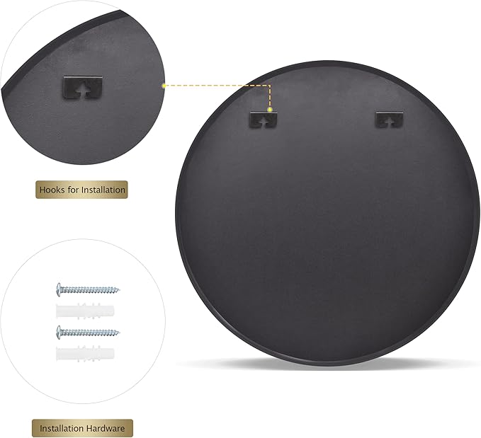 Round Mirror 36" Black Wall Mounted Circle Mirrors Vanity Mirror with Aluminum Alloy Frame Modern Decoration for Bathroom, Living Room, Vanity, Bedroom, Entryway
