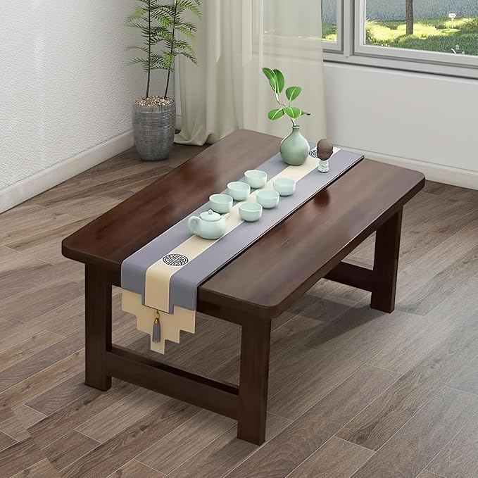 Japanese Floor Sitting Table, Folding Wood Tea Table Chabudai Japanese Coffee Table Low Table for Living Room Home Tatami Office (A 47.2 * 19.6 * 13.7 INCH)