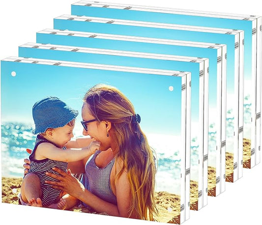HELPLEX 5 Pack 8.5x11 Acrylic Picture Frames, 24mm Thicker Frameless Clear Frame Double Sided Magnetic Frame, Free Standing Desktop Display Stand