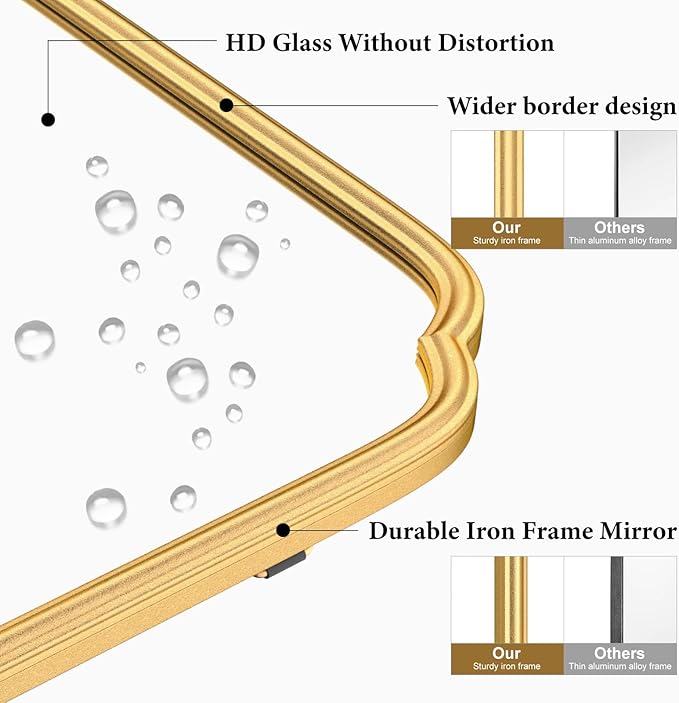 55X36 Inch Gold Metal Framed Bathroom Mirror for Wall, Large Rounded Rectangle Bathroom Vanity Mirror Farmhouse, Anti-Rust, Tempered Glass, Hangs Horizontally or Vertically