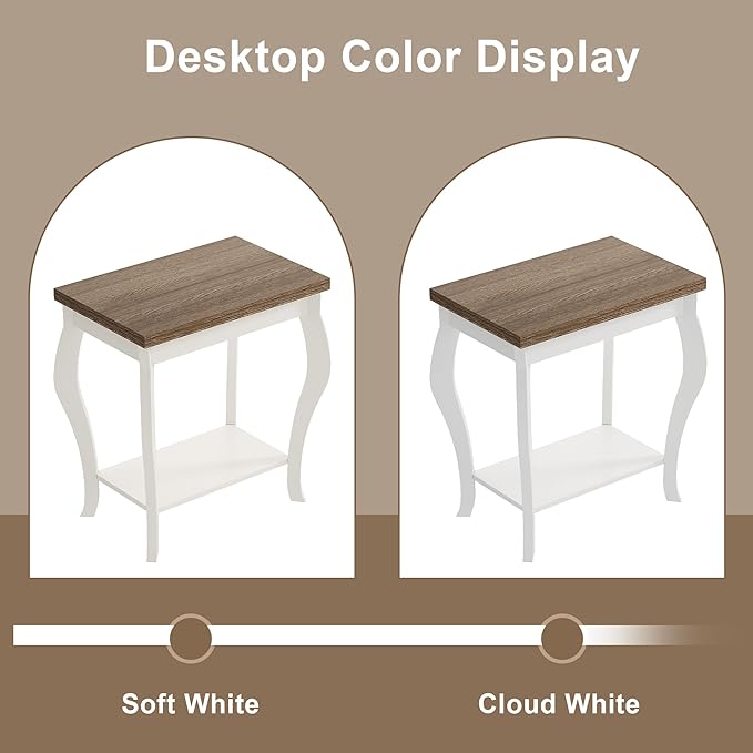 ChooChoo End Tables Living Room, Side Tables Living Room with Curved Legs and Storage Shelf, Small End Tables for Small Spaces, Soft White
