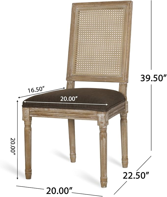 Merax Upholstered Solid Wood Dining Chairs Set of 2, French Country Style Accent Side Seating Furniture for Kitchen, Living Room, Wicker Back, Brown