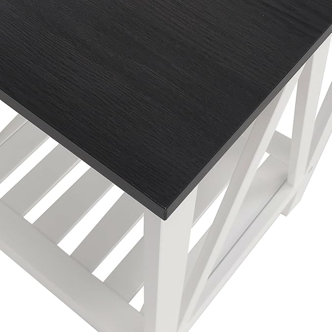 Farmhouse Square End Table, Accent Side Table with Slats Design, Sofa Side Table with Sturdy Frame for Living Room, Oak Black