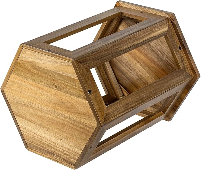 MyGift Premium Acacia Solid Wood Hexagon Designer End Table, 20 Inch Tall Wooden Living Room Sofa Side Table, Hexagonal Tabletop Plant Stand Home Furniture