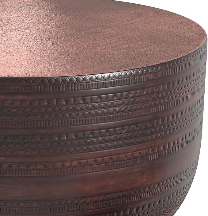 SIMPLIHOME Johnsen 30-inch Wide Metal Drum Coffee Table in Oil Rubbed Bronze, Boho-Style Cocktail Table for Living Room or Family Room, Assembled