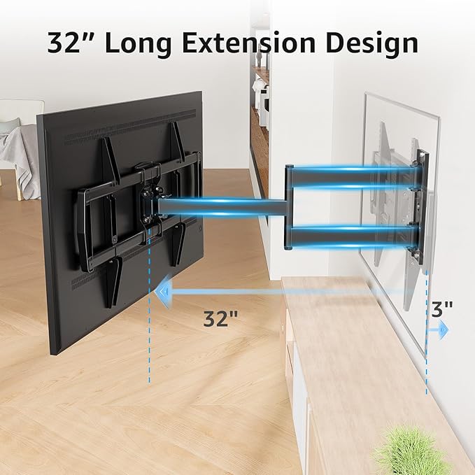 MOUNTUP Corner TV Wall Mount for Most 42-75 Inch TVs with 32” Long Extension, Long Arm TV Mount, Full Motion TVs Mount Swivel Articulating Mounts, MAX VESA 600x400mm, Holds up to 99 lbs MU0076