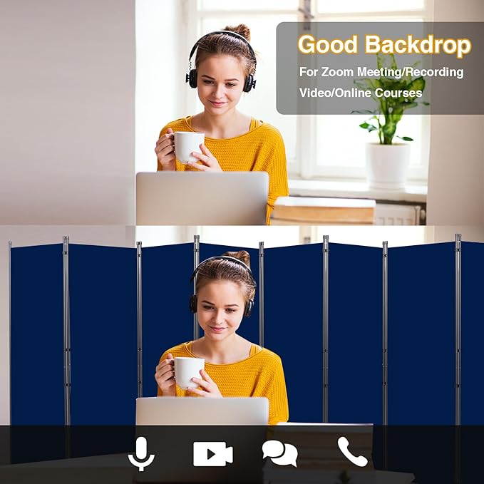 Room Divider, 8 Panel Folding Privacy Screens with Wider Support Feet, 6 Ft Portable Room Partition for Room Separator, 176" W X 71" H, Navy Blue