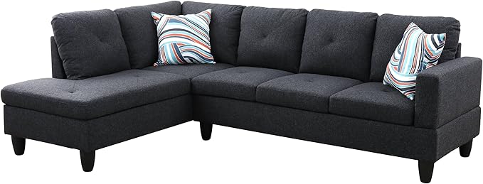 NicBex Sectional Couch 3 Pieces Sofa Set with Right Chaise Linen L Shaped Cloud Couch for Living Room Furniture Sets with Storage Ottoman, Modular Sofa for Living Room & Apartment, Black Grey