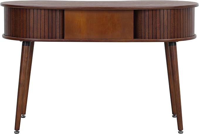 NTC Ripple Desk, Modern Wooden Writing Desk with Two Hidden Drawers, Stylish Vertical Groove Design, Home Office Workstation, Minimalist Study Table, Easy Assembly - Dark Walnut