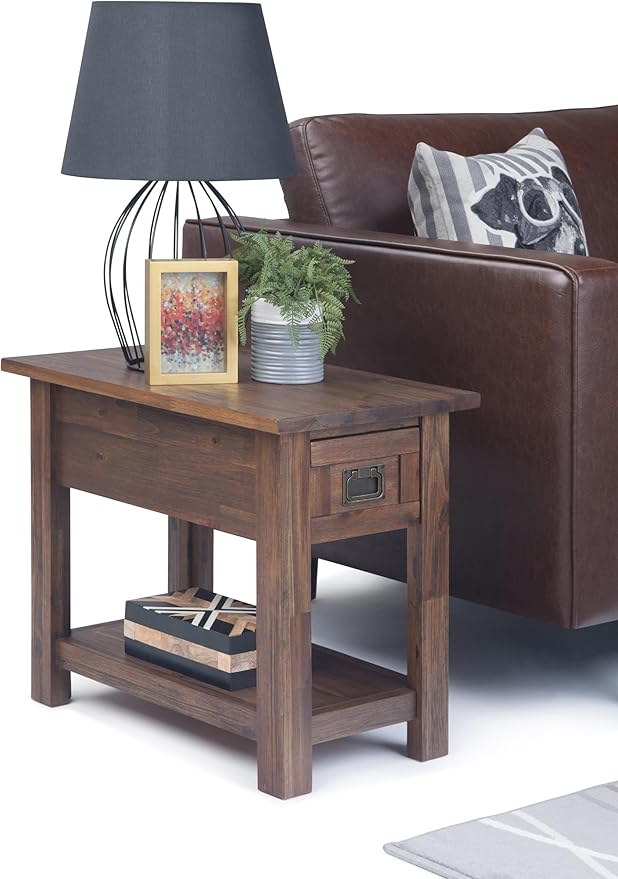 SIMPLIHOME Monroe SOLID ACACIA WOOD 14 inch Wide Rectangle Rustic Narrow Side Table in Distressed Charcoal Brown for the Living Room and Bedroom