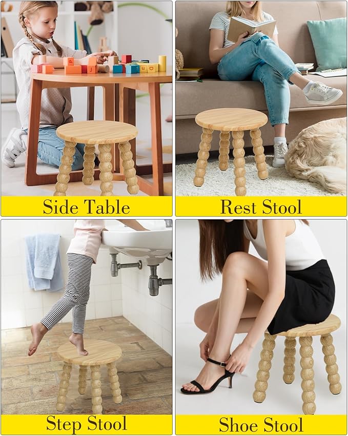 Masupu Solid Wooden Step Stool for Adults Kids, 11 inch Small Foot Stool, Non-Slip One Step Stool, Sturdy Foot Stool for Bathroom, Bedroom, Kichen, Plant Stand(Natural)