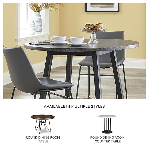 Signature Design by Ashley Centiar Mid Century Round Dining Room Table with Metal Legs, Gray & Black