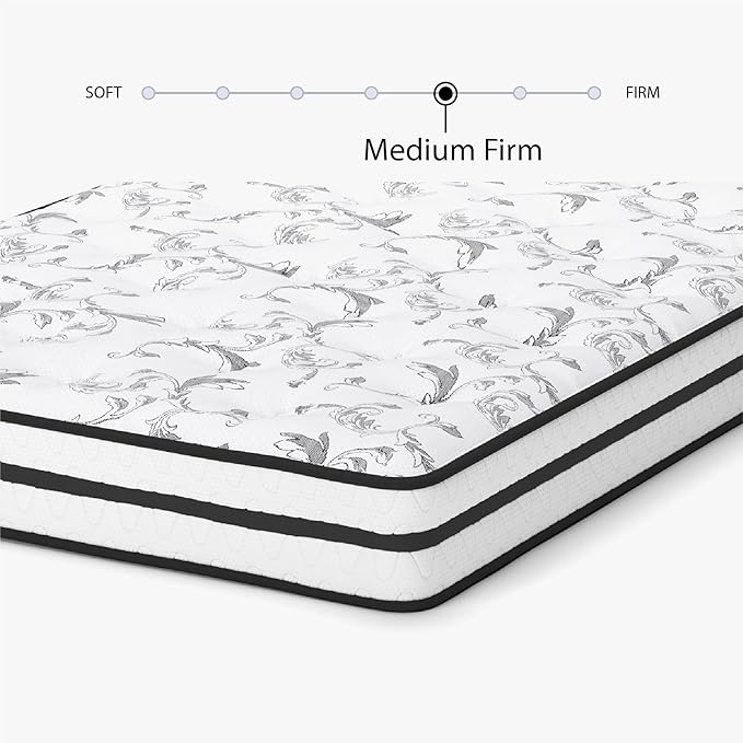 Signature Design by Ashley M69541 King Size Chime 8 Inch Medium Firm Innerspring Pressure Relief Quilt Foam, Fiberglass Free, Mattress in A Box