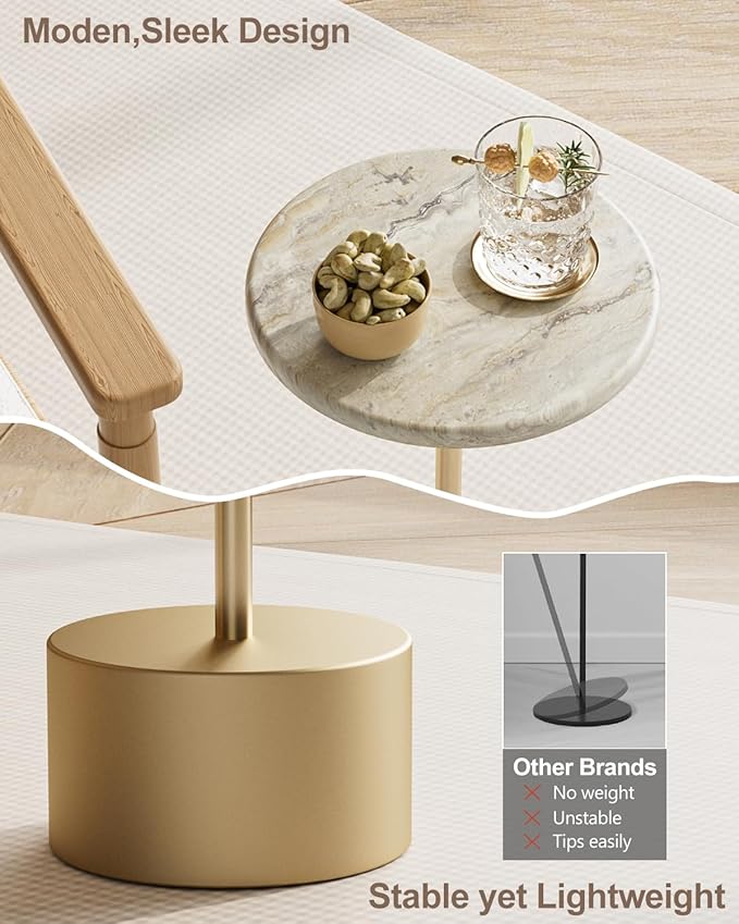 Drink Table Pedestal, Round Side Table, Drink Tables for Small Spaces, Pedestal End Table, Small Pedestal Table (Gold)