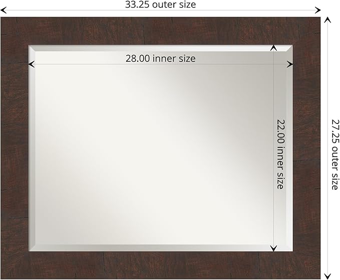 Amanti Art Brown Bathroom Mirror for Over Sink, 27x33 Wildwood Brown Rectangle Vanity Mirror, Large Rustic Farmhouse Frame, Hangs Horizonally and Vertically, Bathroom Wall Decor, Beveled Edge