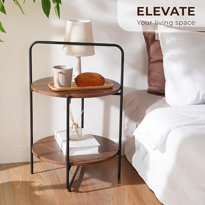 Mijas 2-Tier Side Table, Round End Table, A Stylish and Functional Addition for Home & Office, Perfect for Decor, Storage Solutions, and Enhancing Any Living Space (Brown)