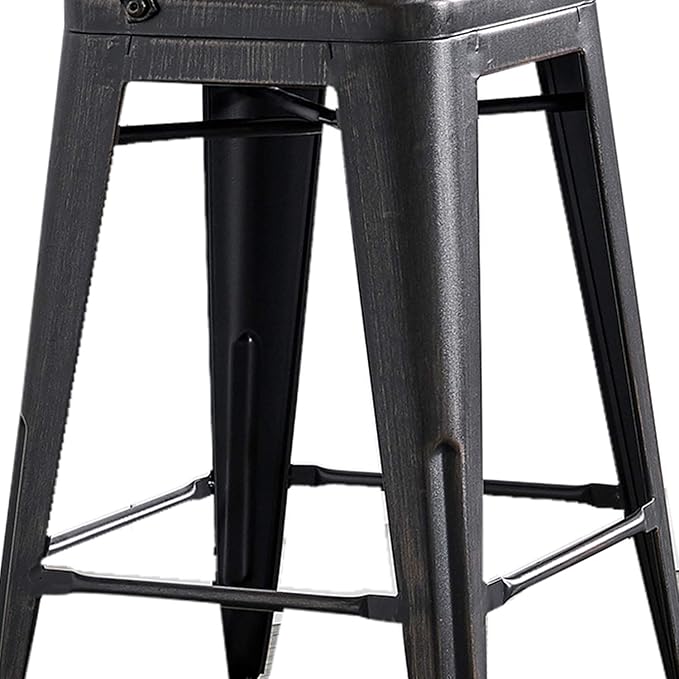 AC Pacific 24” Metal Barstool Set of 4 – Country Rustic Style with Low Back, Lightweight & Sturdy Build, Easy Assembly – Distressed Black