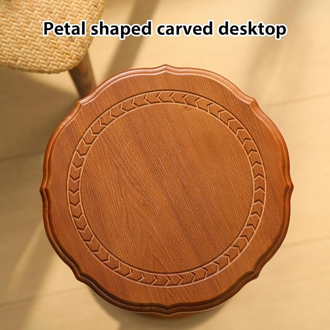 Solid Wood Side Table, Small Drink Table for Small Spaces, Round Vintage Pedestal End Tables for Living Room, Bedroom, Plant, Accent for Corners
