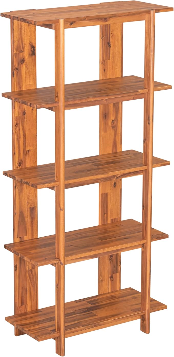 Christopher Knight Home Milio Modern 4 Shelf Bookcase, Acacia Solid Wood Book Organizer with Non-Slip Foot Pads, Sturdy Open Storage Shelf, Big Book Shelf, Floor Standing Unit, 70.20'' Height, Teak
