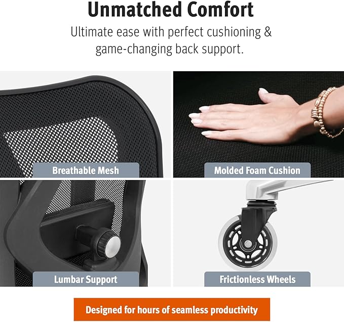 Duramont Ergonomic Office Chair - Adjustable Desk Chair with Lumbar Support and Rollerblade Wheels - High Back Chairs with Breathable Mesh - Thick Seat Cushion, Head, and Arm Rests - Reclines