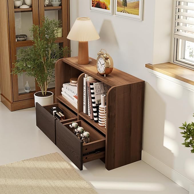 Pmnianhua Sideboard Buffet Kitchen Storage Cabinet with Drawers,Dining Room,Hallway,Cupboard Console Table,Liquor/Accent Coffee Bar Cabinet,Walnut and Black