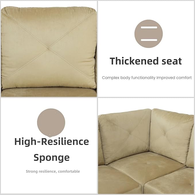 L Shaped Sectional Couch Sofa, Modern Couches for Living Room, Comfy 4 Seat Modular Sectional Sofa with Ottoman Storage for Bedroom Apartment, Beige