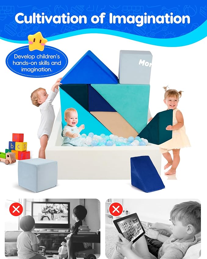 Kids Play Sofa, Tangram Square Puzzles Couch Furniture, Modular Kids Play Couchs Furniture, Puzzle Solving Couch Building Fort for Playroom Bedroom Boys Girls Teens, Ocean